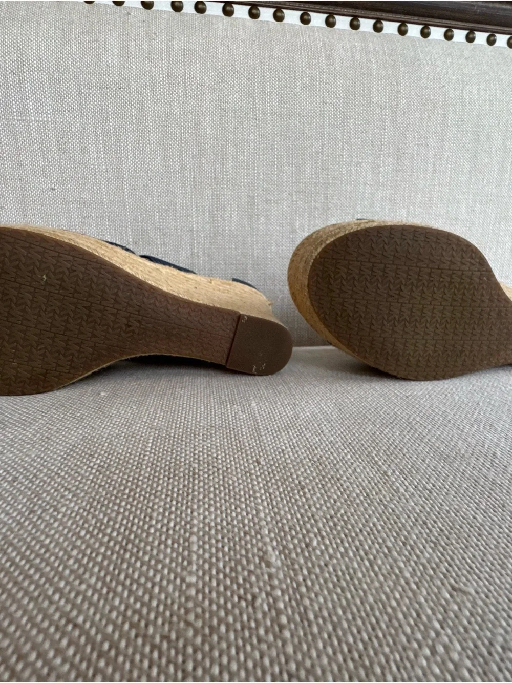 Michael Kors Navy Wedge Espadrille Sandals with Zip Accent
